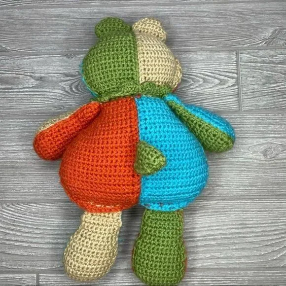 Handmade plush teddy bear / cat color block crochet animal - Picture 3 of 6